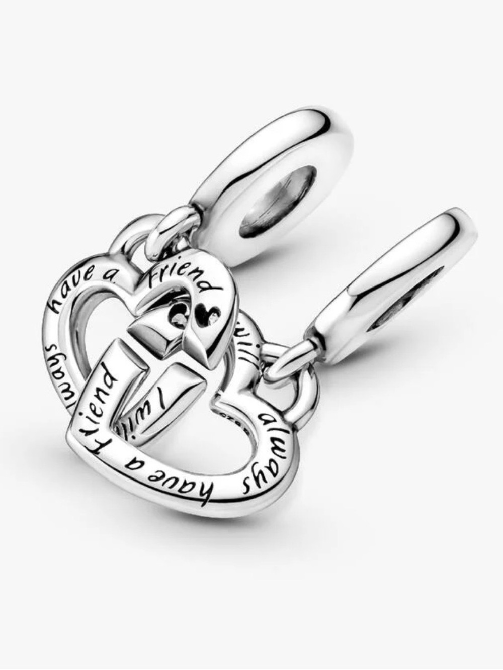 Pandora Sterling Silver Linked Sister Hearts Split Dangle Charm